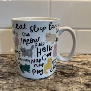 Fringe Studio Mug Multi Cat Kittens Purr Nap Meow White Stoneware 16 Oz New